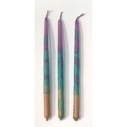 Handmade Dripless Hanukkah Candles - Gold Purple and Turquoise