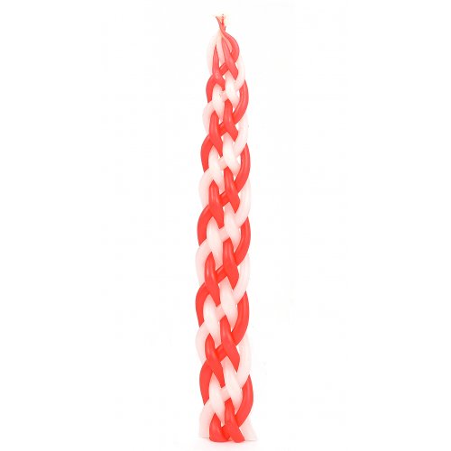 Handmade Braided Beeswax Havdalah Candle - Red and White