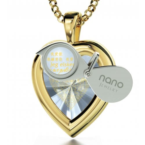 I Love You Framed Heart Pendant By Nano - Gold Plate