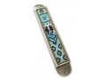 Iris Design Handcrafted Pewter & Enamel Beaded Light Blue Mezuzah Case - Love Birds