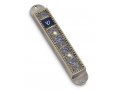 Iris Design Handcrafted Pewter & Enamel Beaded Mezuzah Case - Dark Blue Swirls