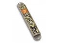 Iris Design Handcrafted Pewter & Enamel Beaded Mezuzah Case - Florals on Black