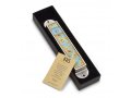 Iris Design Handcrafted Pewter & Enamel Beaded Mezuzah Case - Golden Swirls