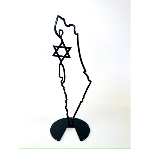 Iris Design Stand-Alone Table Sculpture, Map of Israel Outline with Star of David