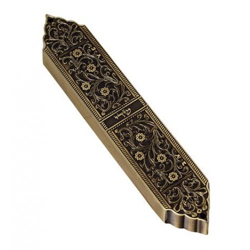 Israel Museum Brass Finish Mezuzah Case - Replica of Marrakesh Menorah