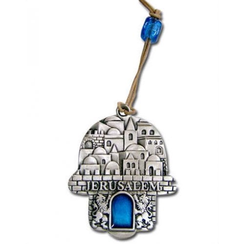 Jerusalem Hamsa with Blue Stone