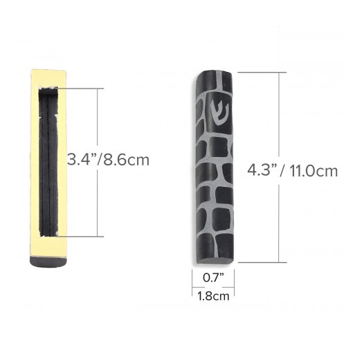 Jerusalem Stone Mezuzah Case with Western Wall Image, Black and White - 4.3