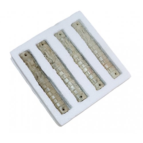 Jerusalem Stone Round Mezuzah Case, Set of 4 with Western Wall - 5.9