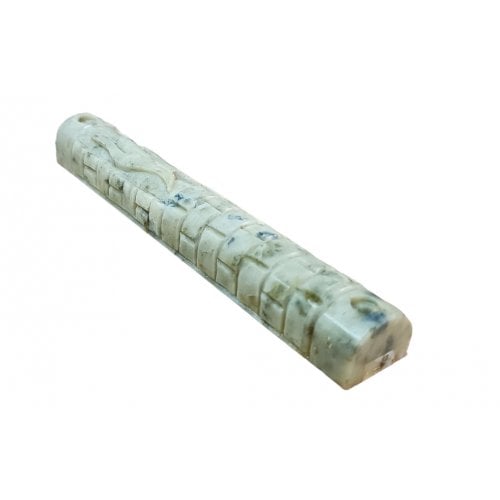 Jerusalem Stone Round Mezuzah Case, Set of 4 with Western Wall - 5.9