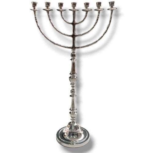 Jumbo Size Seven Branch Menorah, Beaded Decorations on Silver Nickel  32