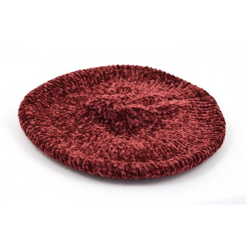 Knitted Women's Snood Beret with Inner Elastic Drawstring - Maroon