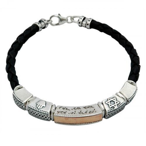 Leather Ana BeKoach Jewish Bracelet by Golan Studio