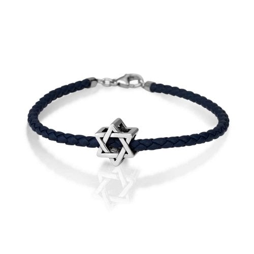 Leather Bracelet with Silver Star of David Charm