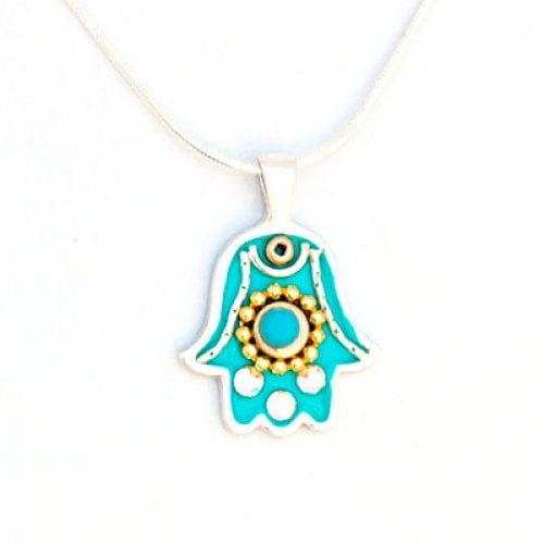 Light Blue Hamsa Pendant by Ester Shahaf