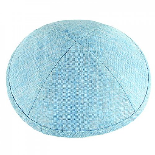 Light Blue Linen Kippah - Crosshatch Stitch