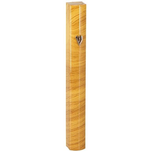 Light Brown Grained Aluminum Mezuzah Case, Side Channels  Silver Shin