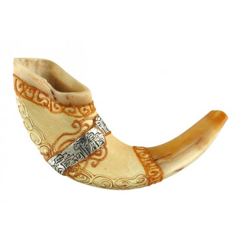 Light Hand Painted Rams Horn Shofar -Jerusalem