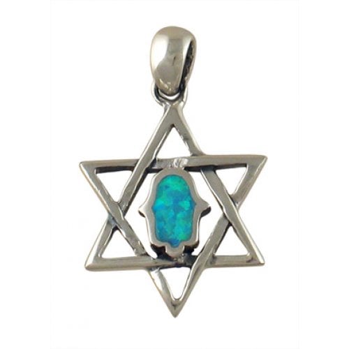 Magen David Silver and Opal with Hamsa Pendant