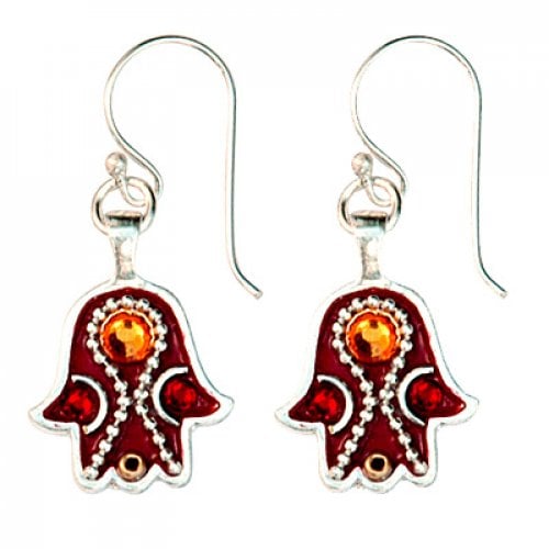 Maroon Hamsa Earrings by Ester Shahaf