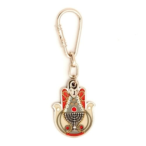 Menorah Design Pewter Hamsa Keychain by Ester Shahaf