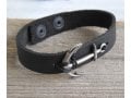 Men's Black Leather Bracelet with Anchor Element