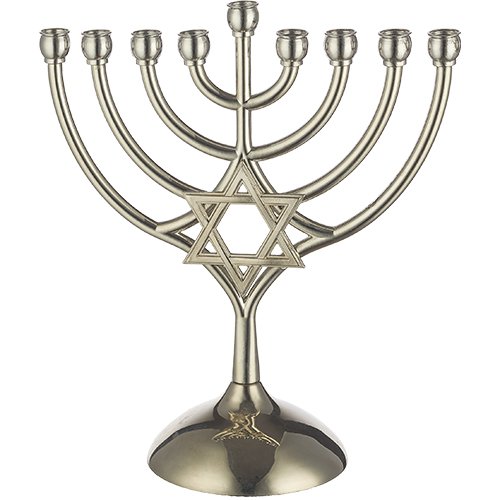 Metal Chanukah Menorah, Curved Branches with Star of David Design - 6.3