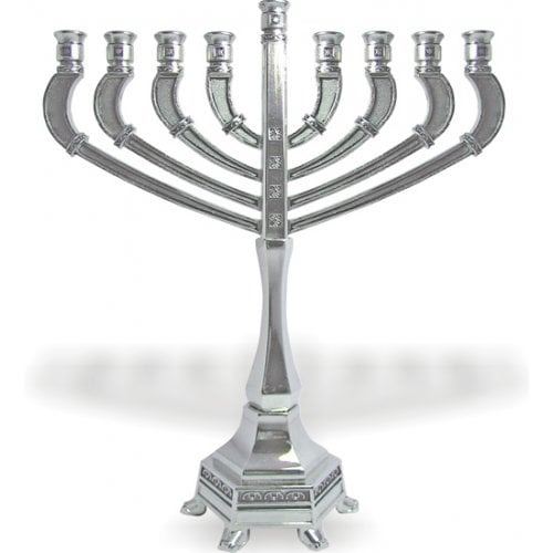 Metal-Nickel Chanukah Menorah with Decorative Silver Stones - Candles Only