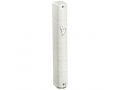 Metallic Look Mezuzah Case with Narrow White-Silver Stripes - Silver Shin