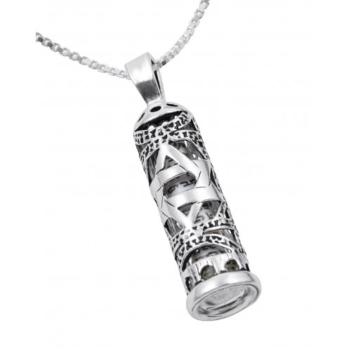 Mezuzah Necklace Pendant Sterling Silver with Cut Out Star of David