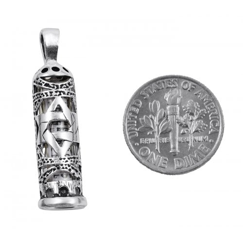 Mezuzah Necklace Pendant Sterling Silver with Cut Out Star of David