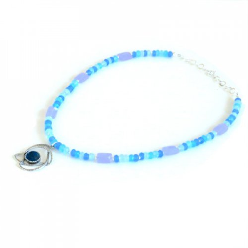 Michal Kirat Blue Crystal Necklace with Roman Glass in Silver Bird Pendant