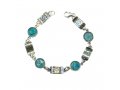 Michal Kirat Bracelet with Circular Roman Glass Pieces and Engraved Silver Links