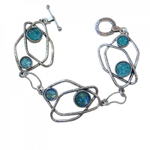 Michal Kirat Bracelet with Round Roman Glass Pieces in Fantasy Silver Design