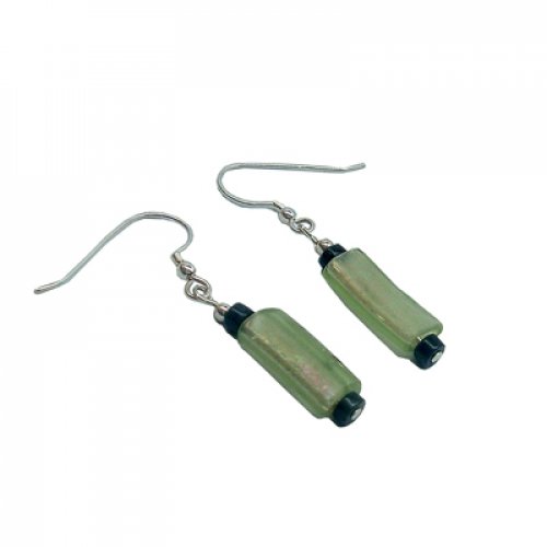 Michal Kirat Drop Earrings Sterling Silver, Roman Glass and Dumortierite Beads