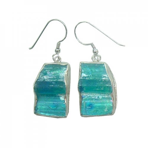 Michal Kirat Handmade Sterling Silver Drop Earrings, Roman Glass as Sea Waves