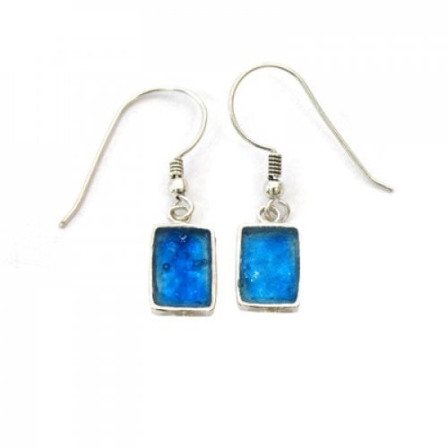 Michal Kirat Rectangle Roman Glass Drop Earring with Sterling Silver Frame