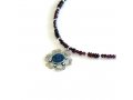 Michal Kirat Red Garnet Necklace with Pendant of Roman Glass in Silver Flower