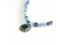 Michal Kirat Shimmering Fluorite Beads Silver Necklace with Roman Glass Pendant