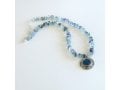 Michal Kirat Shimmering Fluorite Beads Silver Necklace with Roman Glass Pendant