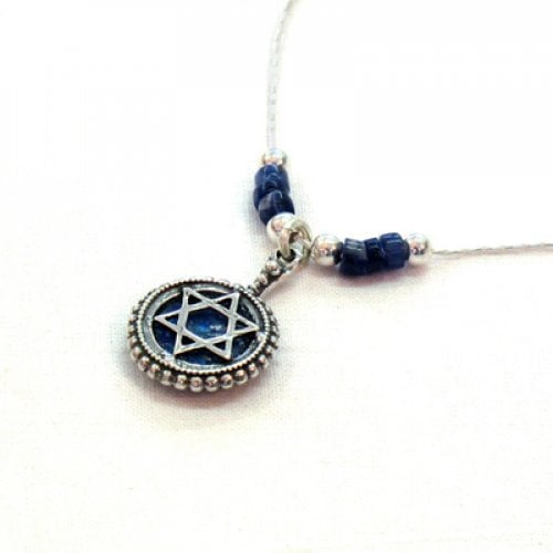 Michal Kirat Silver Star of David Necklace with Roman Glass - Demorterite Beads