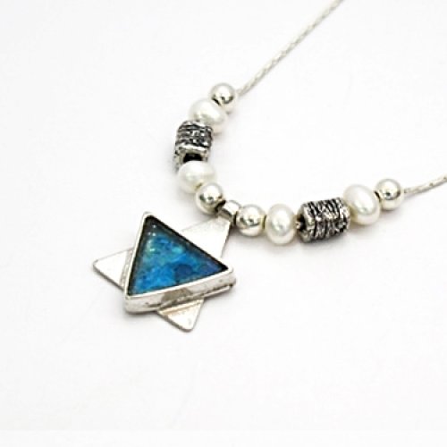 Michal Kirat Sterling Silver Pendant Necklace - Roman Glass and Freshwater Pearls