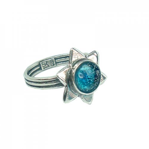 Michal Kirat Sterling Silver Ring, Small Roman Glass in Star of David Setting