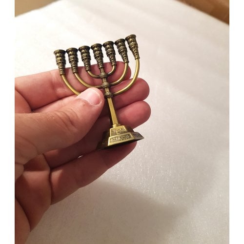 Miniature 7-Branch Menorah for Decoration, Bronze - 2.6 Inches