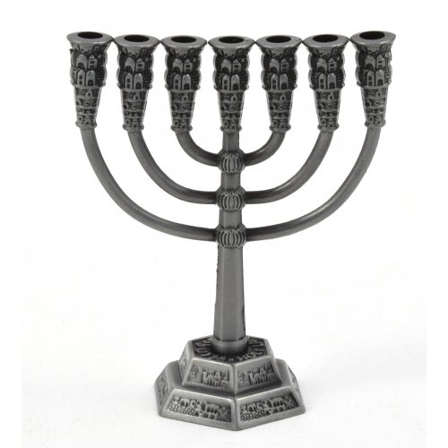 Miniature 7-Branch Menorah for Decoration, Pewter - 2.6 Inches Height