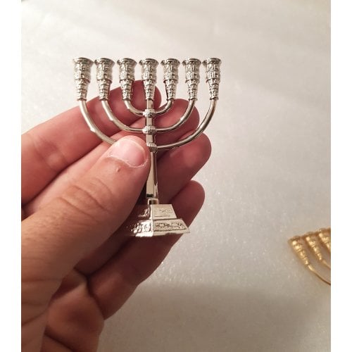 Miniature 7-Branch Menorah for Decoration, Silver - 2.6 Inches Height