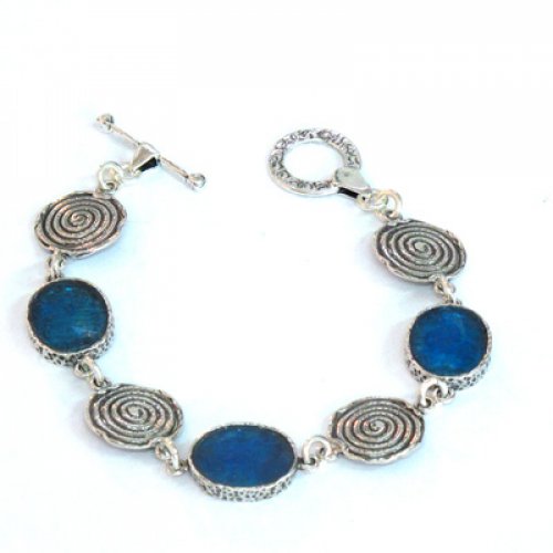 Mountain Stream Silver and Roman Glass Bracelet