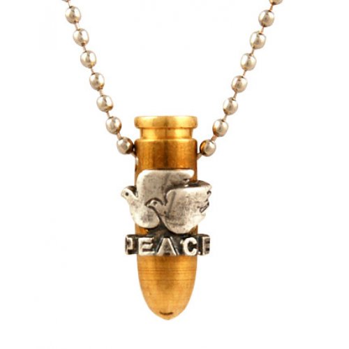 Necklace - Bronz Bullet Pendant Embossed with Peace Doves and 