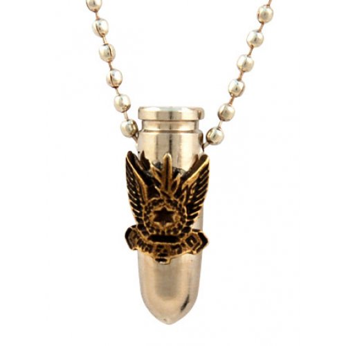 Necklace, Bronze Israeli Army Bullet Metal Pendant - Air Force Emblem