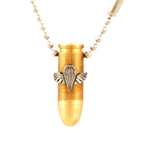 Necklace, Bronze Israeli Army Bullet Pendant and Paratroopers Symbol - Ball Chain