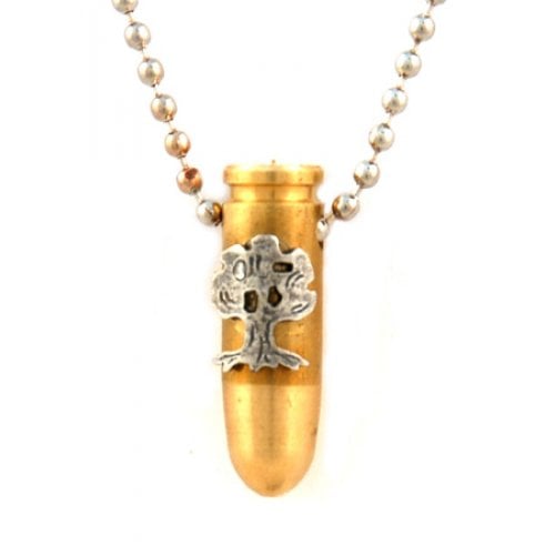 Necklace, Bronze Israeli Army Bullet Pendant with Golani Tree Emblem - Ball Chain